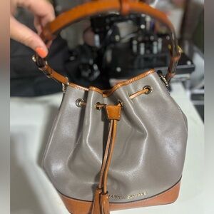 Dooney & Bourke Taupe and Brown Leather Shoulder Bag